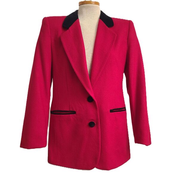 Norton McNaughton Jackets & Blazers - Vtg 90s Norton Mcnaughton 100% Wool Red Blazer Jacket Sz 6 Velvet Trim Tailored